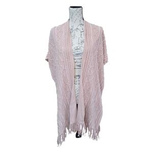 LVS Collection Soft Pink Kimono Style Fringe Sweater Vest OS